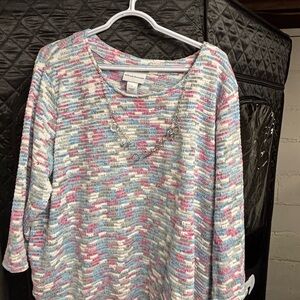Alfred Dunner Pink and Blue Knit Top with Necklace